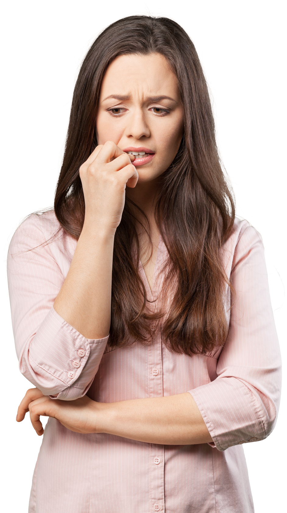 Worried Woman Biting Nails